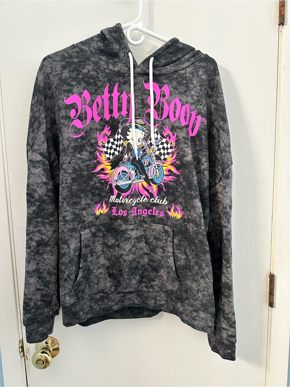 Betty Boop Charcoal Tie-Dye Hoodie with Neon Pink Graphic